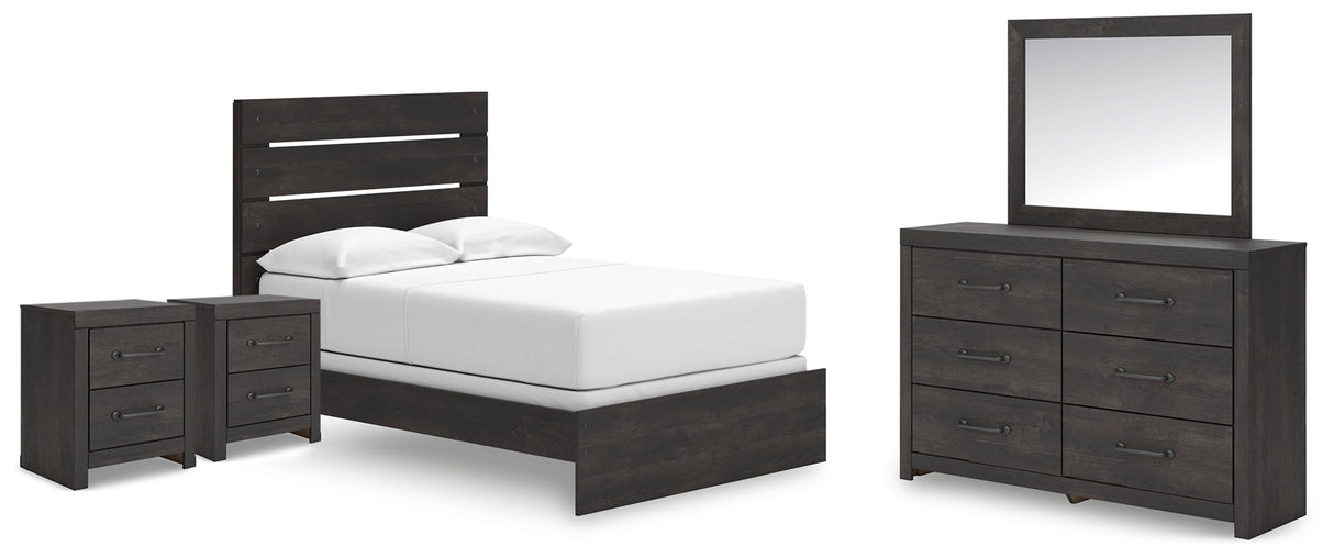 Hollivern Full Panel Bed with Mirrored Dresser and 2 Nightstands in Dark Gray from Ashley - Luna Furniture