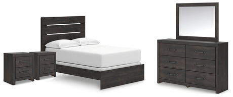 Hollivern Full Panel Bed with Mirrored Dresser and 2 Nightstands in Dark Gray from Ashley - Luna Furniture