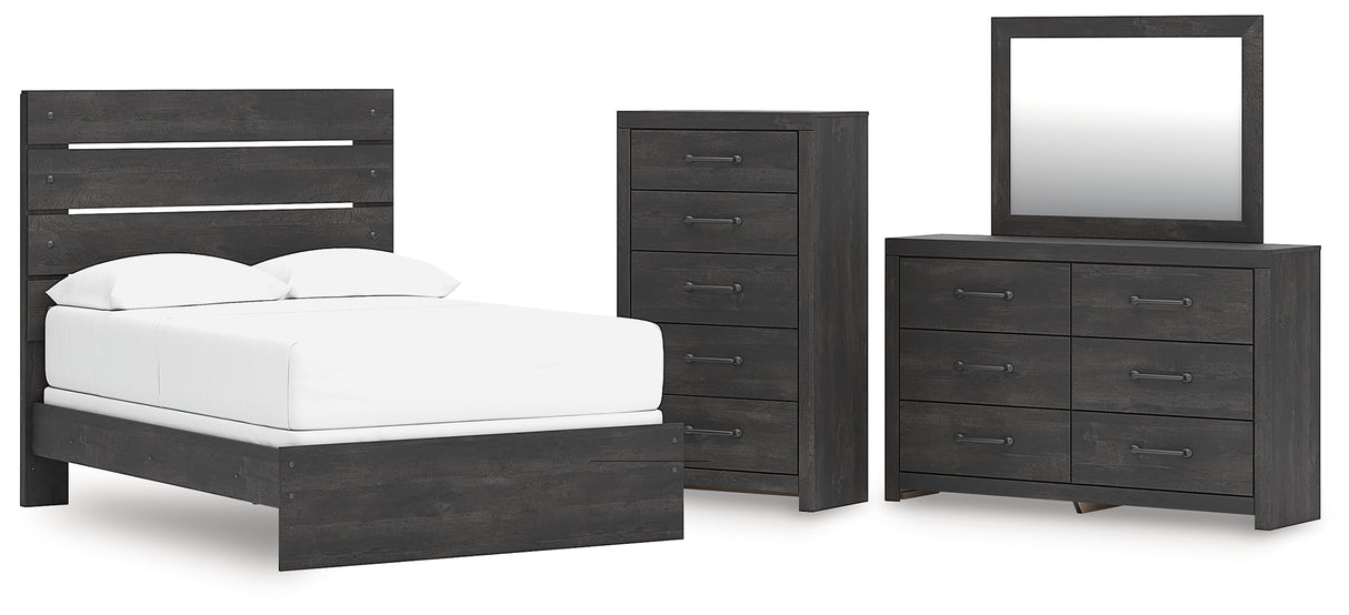 Hollivern Full Panel Bed with Mirrored Dresser and Chest in Dark Gray from Ashley - Luna Furniture