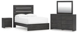 Hollivern Full Panel Bed with Mirrored Dresser and Nightstand in Dark Gray from Ashley - Luna Furniture