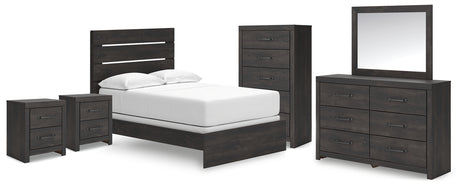 Hollivern Full Panel Bed with Mirrored Dresser, Chest and 2 Nightstands in Dark Gray from Ashley - Luna Furniture