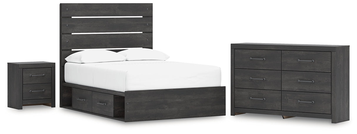 Hollivern Full Panel Bed with Storage with Dresser and Nightstand in Dark Gray from Ashley - Luna Furniture