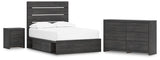 Hollivern Full Panel Bed with Storage with Dresser and Nightstand in Dark Gray from Ashley - Luna Furniture