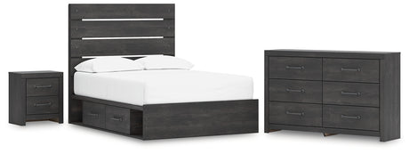 Hollivern Full Panel Bed with Storage with Dresser and Nightstand in Dark Gray from Ashley - Luna Furniture