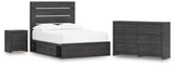 Hollivern Full Panel Bed with Storage with Dresser and Nightstand in Dark Gray from Ashley - Luna Furniture