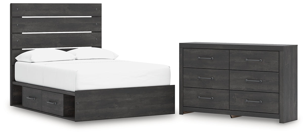 Hollivern Full Panel Bed with Storage with Dresser in Dark Gray from Ashley - Luna Furniture