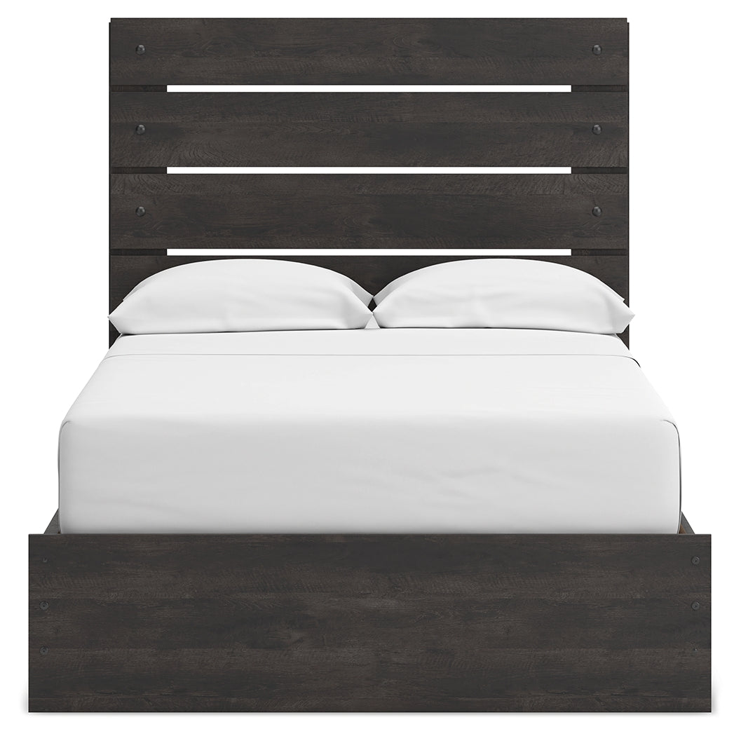 Hollivern Full Panel Bed with Storage with Mirrored Dresser and 2 Nightstands in Dark Gray from Ashley - Luna Furniture