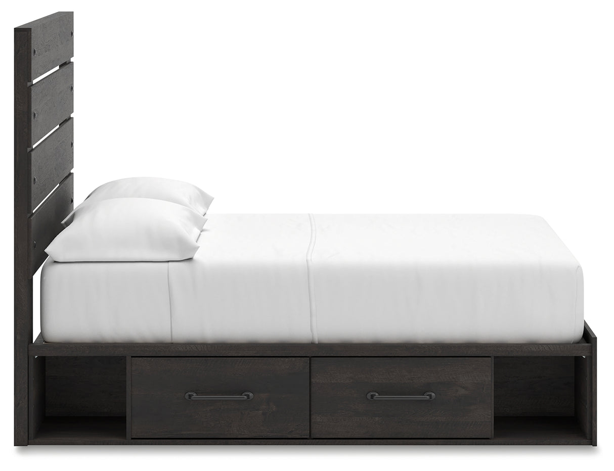 Hollivern Full Panel Bed with Storage with Mirrored Dresser and Nightstand in Dark Gray from Ashley - Luna Furniture