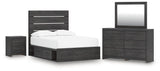 Hollivern Full Panel Bed with Storage with Mirrored Dresser and Nightstand in Dark Gray from Ashley - Luna Furniture