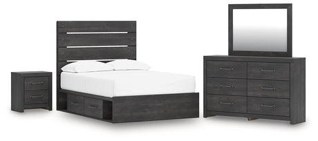 Hollivern Full Panel Bed with Storage with Mirrored Dresser and Nightstand in Dark Gray from Ashley - Luna Furniture
