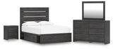 Hollivern Full Panel Bed with Storage with Mirrored Dresser and Nightstand in Dark Gray from Ashley - Luna Furniture