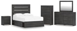 Hollivern Full Panel Bed with Storage with Mirrored Dresser, Chest and Nightstand in Dark Gray from Ashley - Luna Furniture