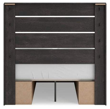 Hollivern Full Panel Bed with Storage with Mirrored Dresser, Chest and Nightstand in Dark Gray from Ashley - Luna Furniture