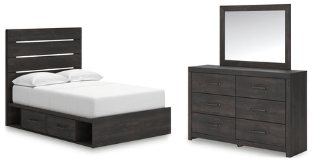 Hollivern Full Panel Bed with Storage with Mirrored Dresser in Dark Gray from Ashley - Luna Furniture