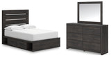 Hollivern Full Panel Bed with Storage with Mirrored Dresser in Dark Gray from Ashley - Luna Furniture