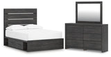 Hollivern Full Panel Bed with Storage with Mirrored Dresser in Dark Gray from Ashley - Luna Furniture
