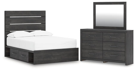 Hollivern Full Panel Bed with Storage with Mirrored Dresser in Dark Gray from Ashley - Luna Furniture