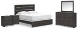 Hollivern King Panel Bed with Mirrored Dresser and 2 Nightstands in Dark Gray from Ashley - Luna Furniture