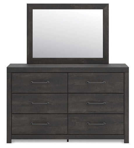 Hollivern King Panel Bed with Mirrored Dresser in Dark Gray from Ashley - Luna Furniture