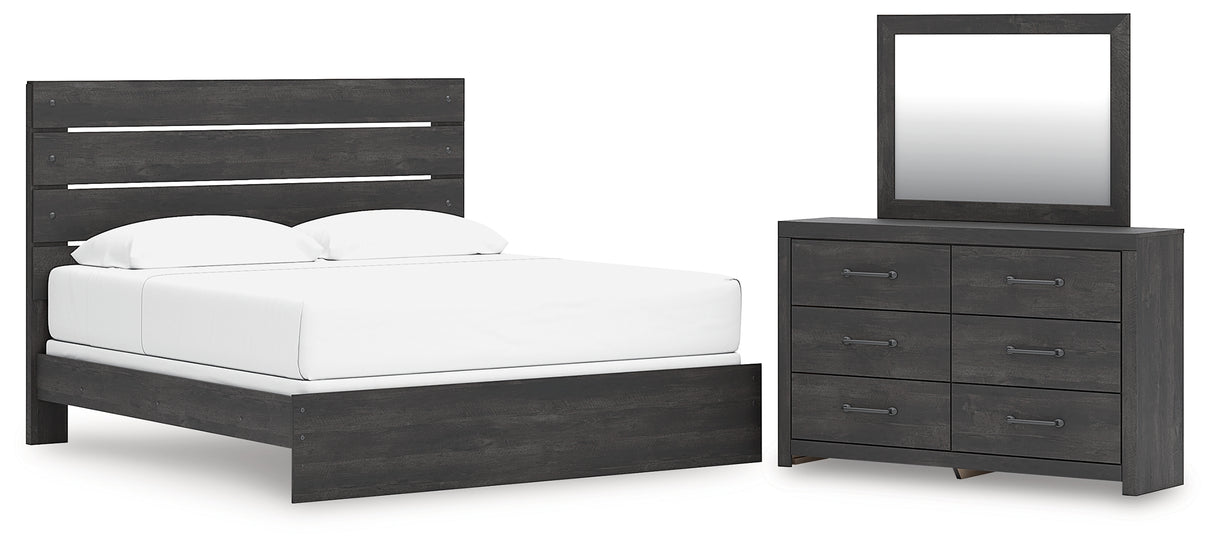 Hollivern King Panel Bed with Mirrored Dresser in Dark Gray from Ashley - Luna Furniture