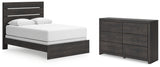 Hollivern Queen Panel Bed with Dresser in Dark Gray from Ashley - Luna Furniture