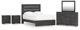 Hollivern Queen Panel Bed with Mirrored Dresser and 2 Nightstands in Dark Gray from Ashley - Luna Furniture