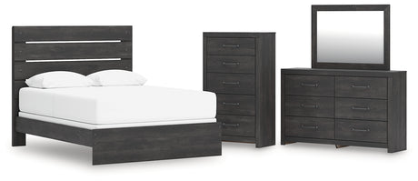 Hollivern Queen Panel Bed with Mirrored Dresser and Chest in Dark Gray from Ashley - Luna Furniture