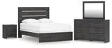 Hollivern Queen Panel Bed with Mirrored Dresser and Nightstand in Dark Gray from Ashley - Luna Furniture