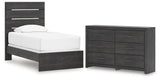 Hollivern Twin Panel Bed with Dresser in Dark Gray from Ashley - Luna Furniture