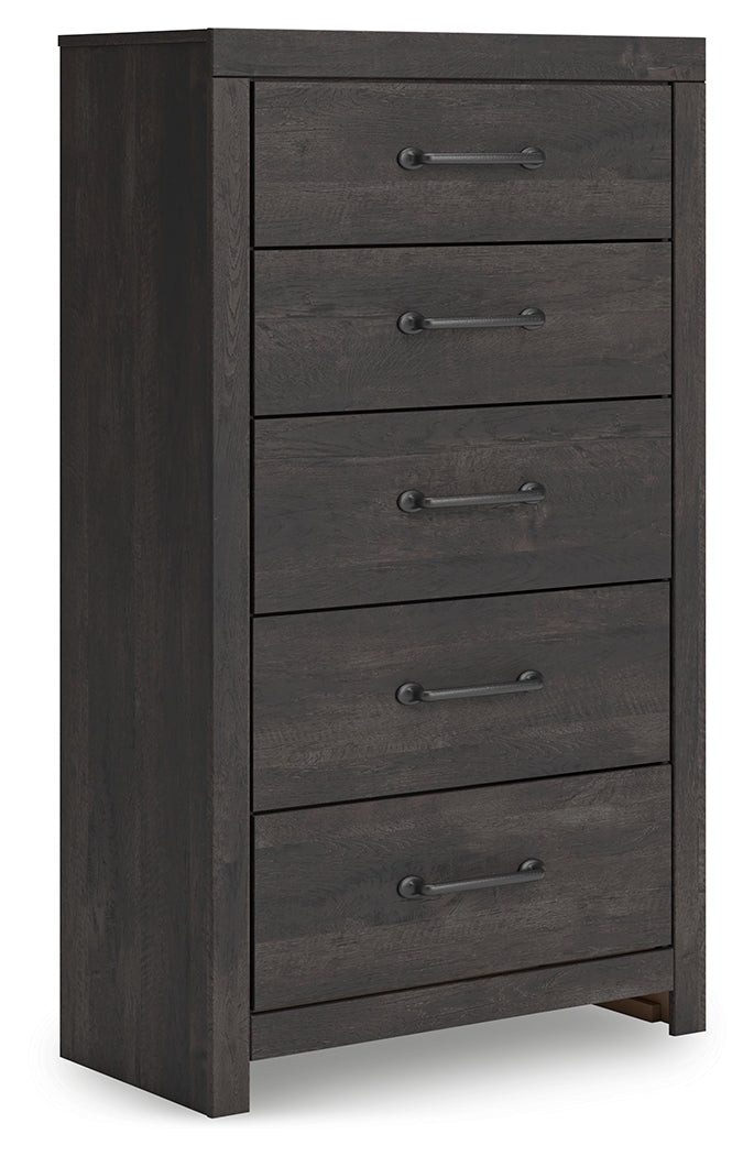 Hollivern Twin Panel Bed with Mirrored Dresser and Chest in Dark Gray from Ashley - Luna Furniture
