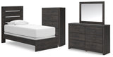 Hollivern Twin Panel Bed with Mirrored Dresser and Chest in Dark Gray from Ashley - Luna Furniture