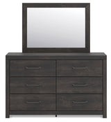 Hollivern Twin Panel Bed with Mirrored Dresser, Chest and 2 Nightstands in Dark Gray from Ashley - Luna Furniture