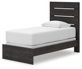 Hollivern Twin Panel Bed with Mirrored Dresser, Chest and 2 Nightstands in Dark Gray from Ashley - Luna Furniture