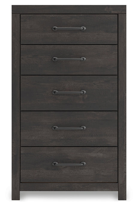 Hollivern Twin Panel Bed with Mirrored Dresser, Chest and 2 Nightstands in Dark Gray from Ashley - Luna Furniture