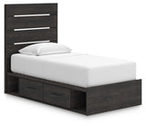 Hollivern Twin Panel Bed with Storage with Dresser and Nightstand in Dark Gray from Ashley - Luna Furniture