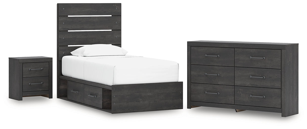 Hollivern Twin Panel Bed with Storage with Dresser and Nightstand in Dark Gray from Ashley - Luna Furniture