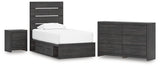 Hollivern Twin Panel Bed with Storage with Dresser and Nightstand in Dark Gray from Ashley - Luna Furniture