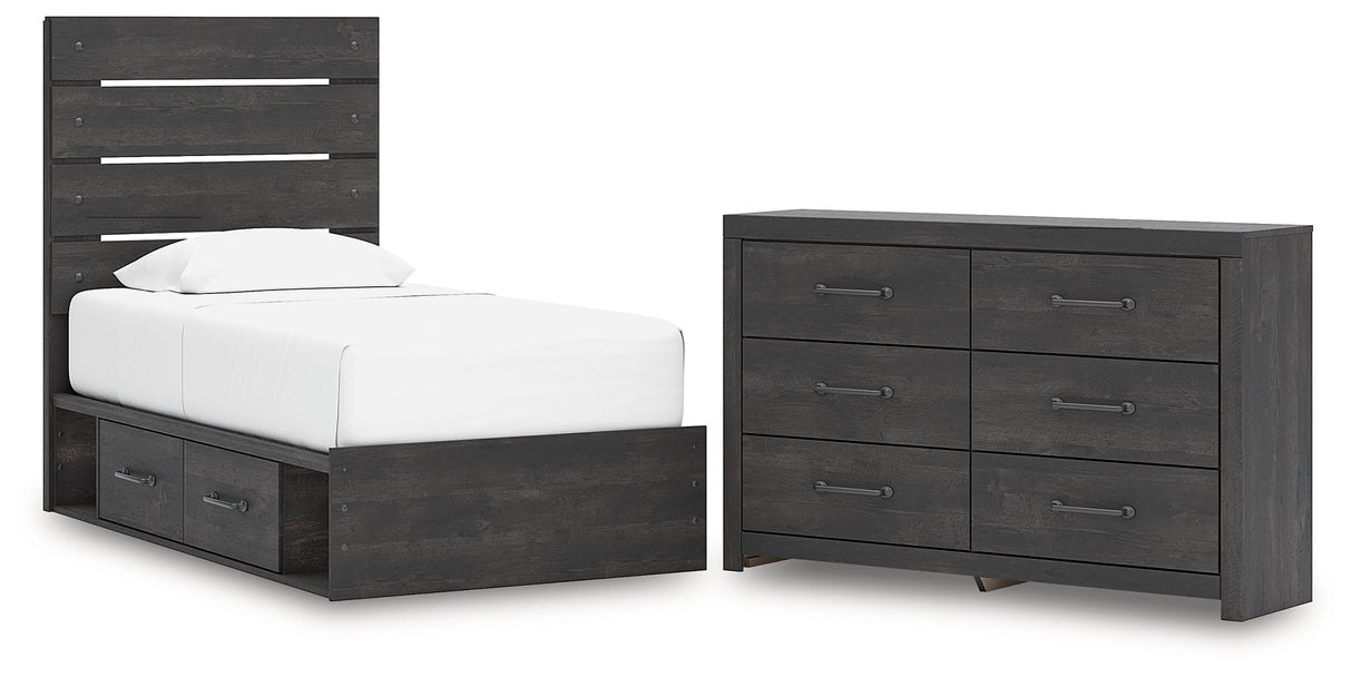 Hollivern Twin Panel Bed with Storage with Dresser in Dark Gray from Ashley - Luna Furniture