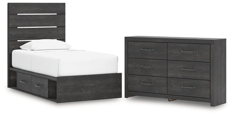 Hollivern Twin Panel Bed with Storage with Dresser in Dark Gray from Ashley - Luna Furniture