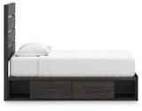 Hollivern Twin Panel Bed with Storage with Mirrored Dresser and 2 Nightstands in Dark Gray from Ashley - Luna Furniture