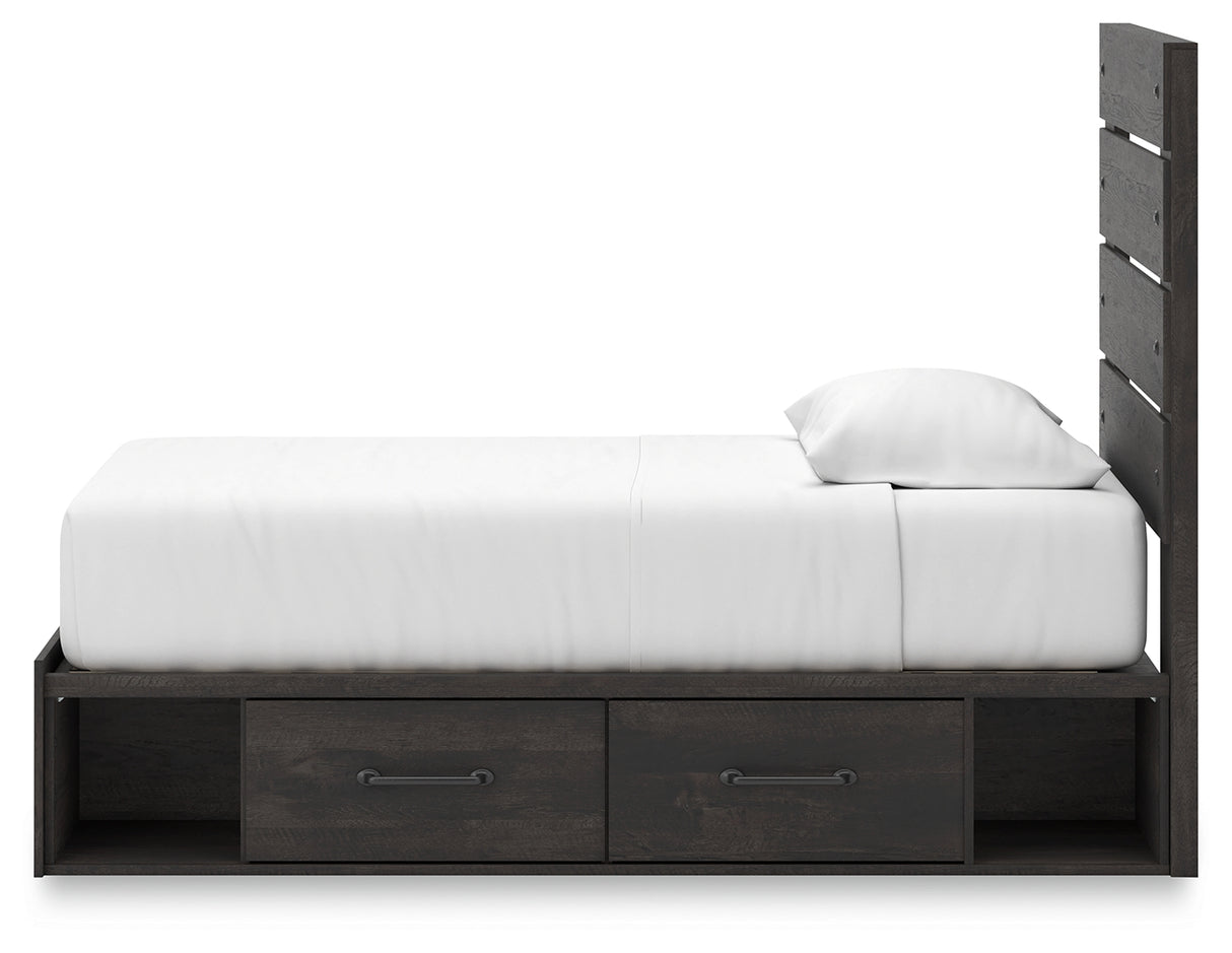 Hollivern Twin Panel Bed with Storage with Mirrored Dresser and 2 Nightstands in Dark Gray from Ashley - Luna Furniture