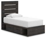 Hollivern Twin Panel Storage Bed with Mirrored Dresser and Chest in Dark Gray from Ashley - Luna Furniture