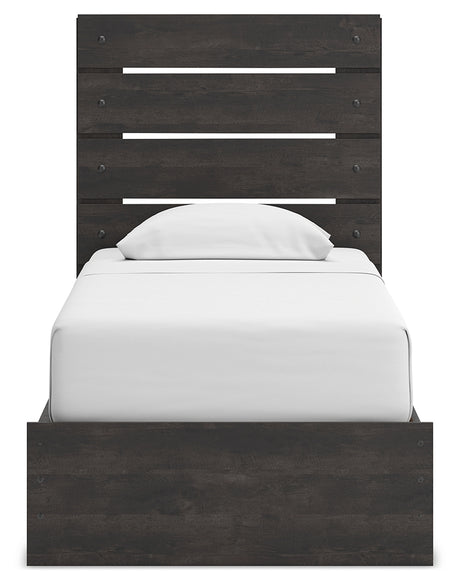 Hollivern Twin Panel Storage Bed with Mirrored Dresser, Chest and 2 Nightstands in Dark Gray from Ashley - Luna Furniture