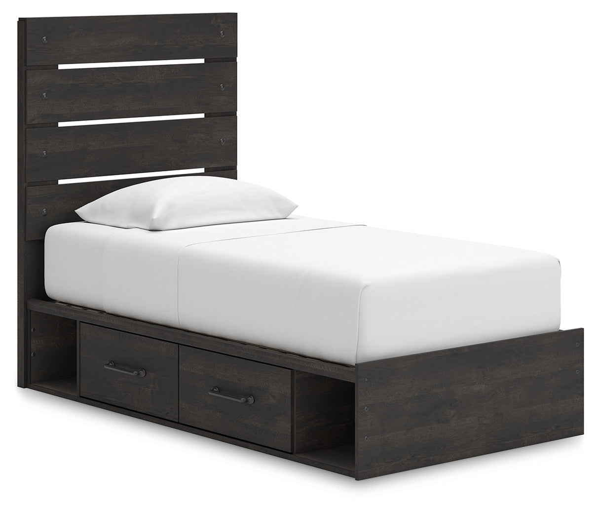Hollivern Twin Panel Storage Bed with Mirrored Dresser, Chest and 2 Nightstands in Dark Gray from Ashley - Luna Furniture