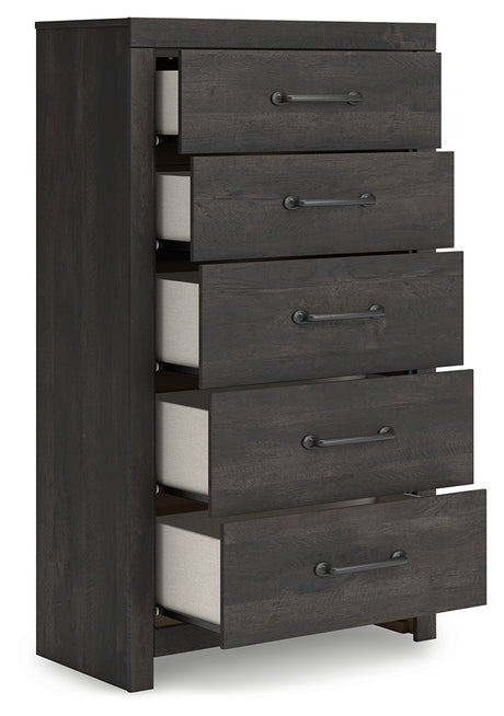 Hollivern Twin Panel Storage Bed with Mirrored Dresser, Chest and Nightstand in Dark Gray from Ashley - Luna Furniture