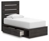Hollivern Twin Panel Storage Bed with Mirrored Dresser, Chest and Nightstand in Dark Gray from Ashley - Luna Furniture