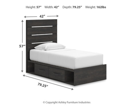 Hollivern Twin Panel Storage Bed with Mirrored Dresser, Chest and Nightstand in Dark Gray from Ashley - Luna Furniture