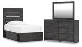 Hollivern Twin Panel Storage Bed with Mirrored Dresser in Dark Gray from Ashley - Luna Furniture