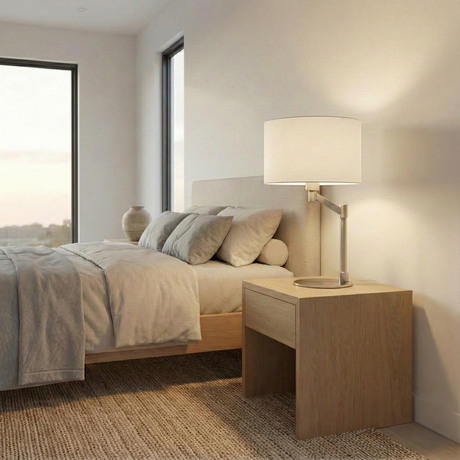 Horizon Brushed Nickel Table Lamp with On/Off Switch Curved Metal Base Linen Shade-WLL03700201-Ashcroft-horizon-brushed-nickel-table-lamp-3.png-Luna Furniture