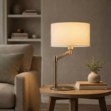 Horizon Brushed Nickel Table Lamp with On/Off Switch Curved Metal Base Linen Shade from Ashcroft Furniture - Luna Furniture